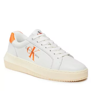 Sneakersy damskie - Sneakersy Calvin Klein Jeans Chunky Cupsole Laceup Mon Lth Wn YW0YW00823 Bright White/Shocking Orange 02W - grafika 1