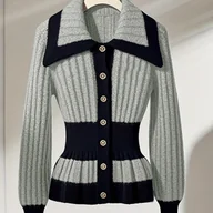 Swetry damskie - TEMU Elegancka Marynarka z Kołnierzem dla Kobiet - Zimowa, Dopasowana, Taliowana z Klapami i Guzikami w Kolorach Czarnym/Białym/Beżowym/Brązowym, - miniaturka - grafika 1