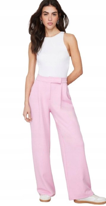 TRENDYOL RÓŻOWE SPODNIE PALAZZO Z PASKIEM NA WYSOKI STAN 38 5AA