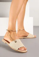 Klapki i japonki damskie - Beżowe Klapki z Bransoletką na Nogę z Łańcuszka Nanallia - miniaturka - grafika 1