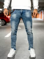Spodnie męskie - Granatowe spodnie jeansowe męskie slim fit Denley HY1053 - miniaturka - grafika 1