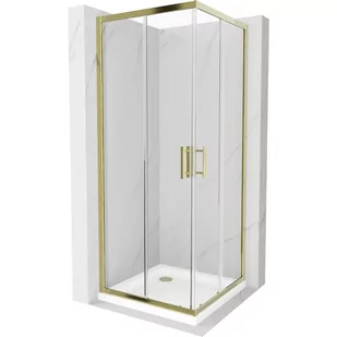 Mexen Rio kabina prysznicowa kwadratowa 70x70 cm, transparent, złota + brodzik Flat, biały - Kabiny prysznicowe - miniaturka - grafika 1