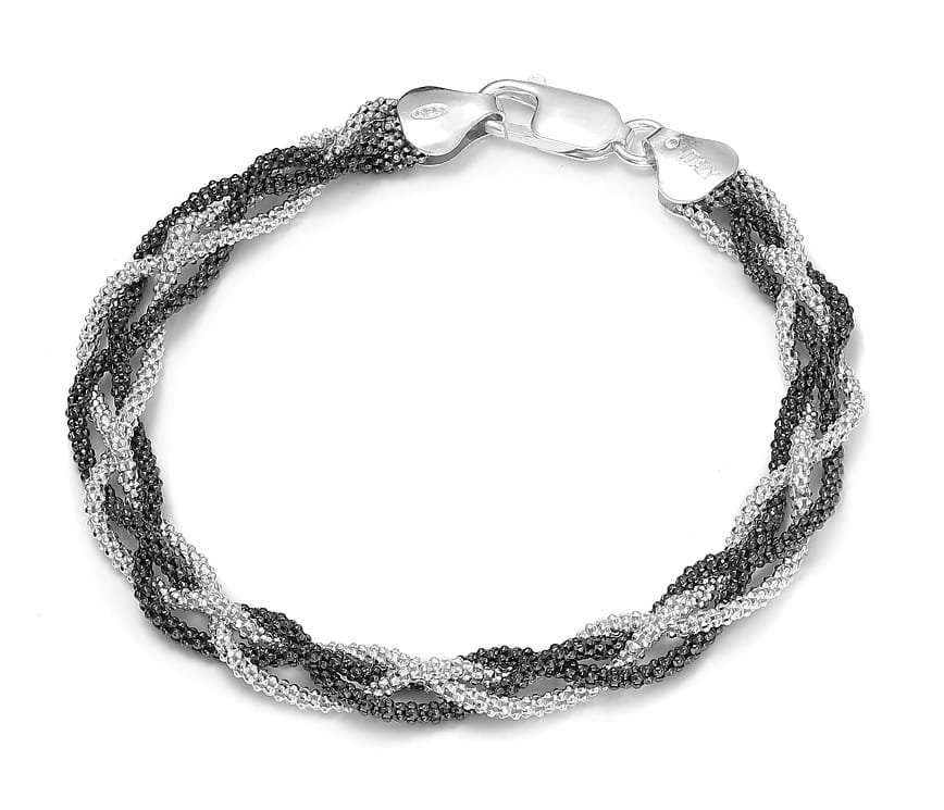 Srebrna bransoletka 925 pleciona warkocz dwukolorowa