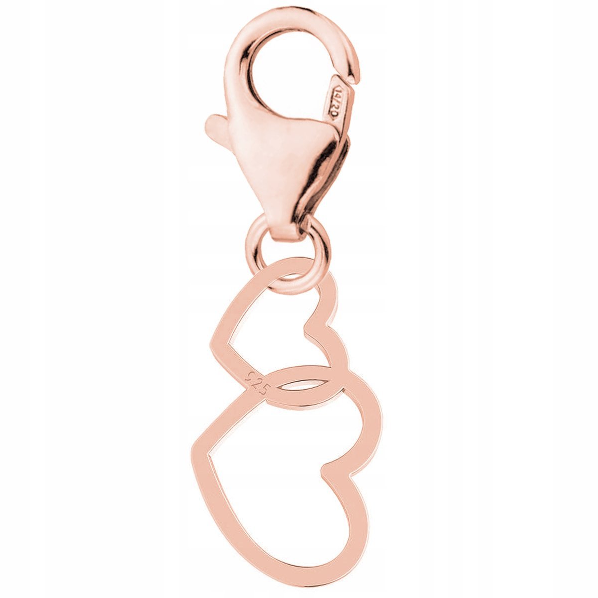 Zawieszka Pozłacana Dwa Serca Karabińczyk z Sercami Love SREBRO 925