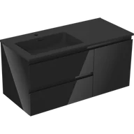 Szafki łazienkowe - Mexen Orio szafka łazienkowa 100 cm z umywalką Otis lewą, 2S, 1D, czarna połysk/czarna mat - 91A13-10047-3-BBFFF70-W18L71 - miniaturka - grafika 1