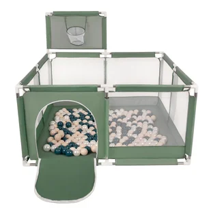Selonis Boisko KK-100X z piłeczkami 6cm zielony: ciemny turkus-pastelowy beż-perła 125x125x105/100piłek Zabawka kojec - Łóżeczka i kojce - miniaturka - grafika 1