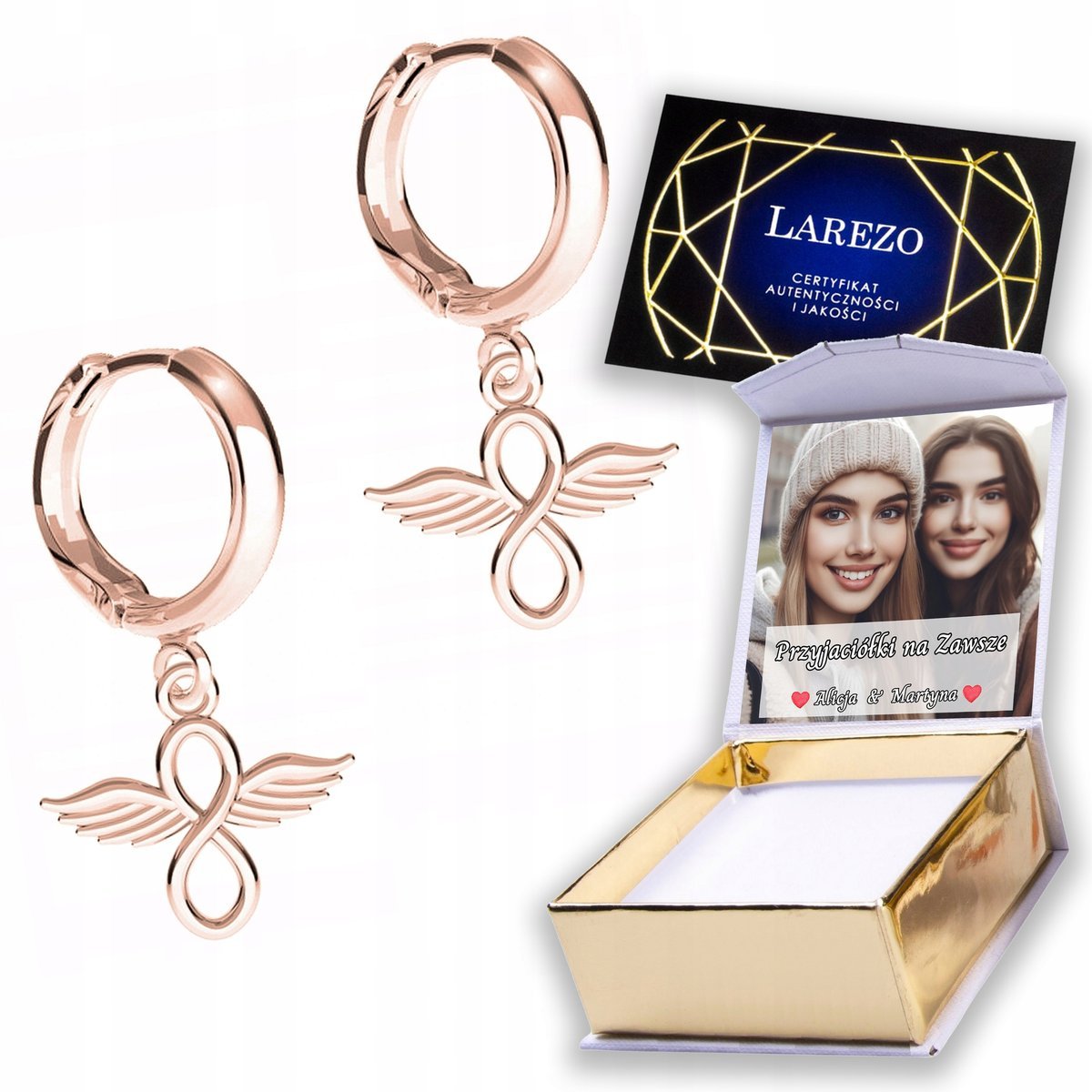 Kolczyki Pozłacane 925 z Nieskończonością Ptaki Kolibry Jaskółki NADRUK