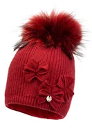 Czapki dla dzieci - Dziewczęca czapka na zimę TRINE z pomoponem bordowy - miniaturka - grafika 1