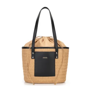 Damski pleciony koszyk ze słomy papierowej beżowo - czarny - Torebki damskie - miniaturka - grafika 1
