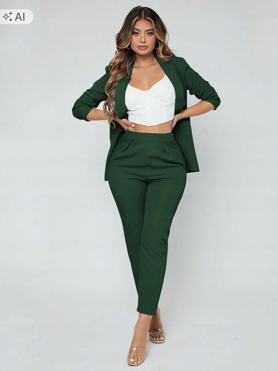 SHEIN ZIELONE ELEGANCKIE SPODNIE CYGARETKI W KANT XL 1ŁA