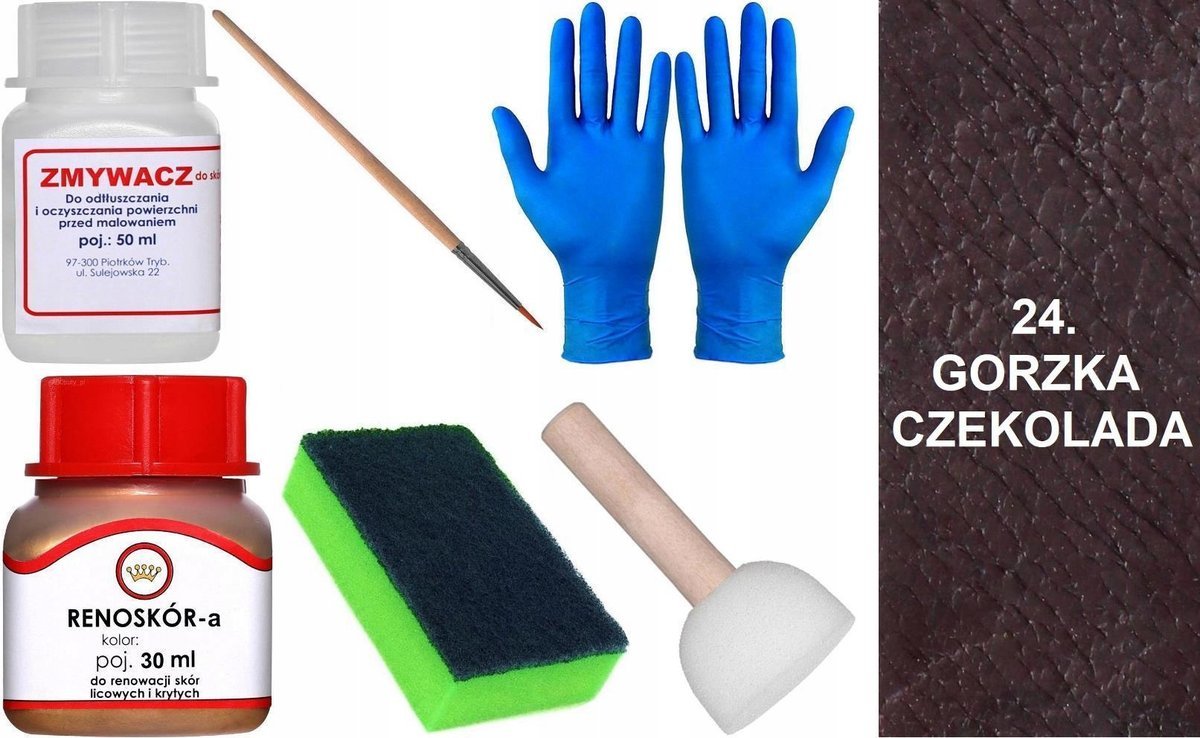 GORZKA CZEKOLADA 24 Renoskór ZESTAW DO RENOWACJI SKÓRY BUTÓW Farba Zmywacz