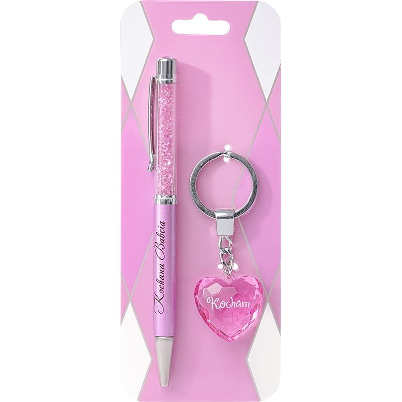 Be Happy, Zestaw Długopis + Brelok Serce, Czarujący, Kochana Bbacia