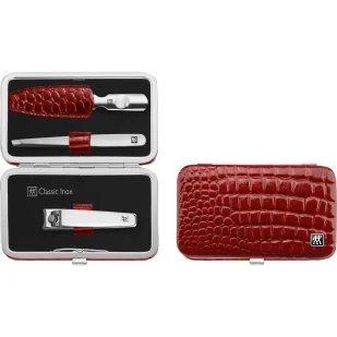 Zestaw podróżny Zwilling Classic Inox – czerwone, skórzane etui, 3 elementy - Czerwony - Etui i futerały do telefonów - miniaturka - grafika 1