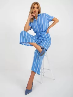 Spodnie damskie - Niebieskie materiałowe spodnie palazzo z wiskozy SUBLEVEL - Merg - grafika 1