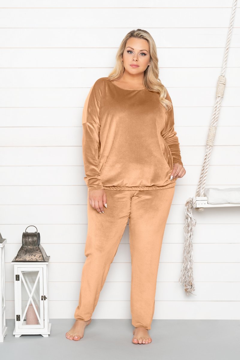 Italian Fashion Komplet damski JUGA długi rękaw długie spodnie camel - XXL