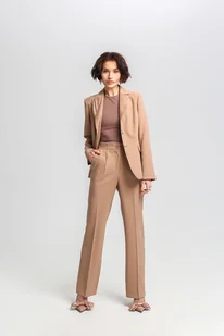 Eleganckie spodnie z wiskozy beżowe - Spodnie sportowe damskie Eleganckie spodnie z wiskozy beżowe - Spodnie sportowe damskie - miniaturka - grafika 1