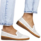 Półbuty damskie - DAMSKIE PÓŁBUTY SKÓRZANE NA KOTURNIE WSUWANE AŻUROWE EVENTO 8659 BIAŁE - miniaturka - grafika 1