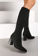 Kozaki damskie - Czarne Kozaki na Obcasie ze Skarpetową Cholewką Innoriellea - miniaturka - grafika 1