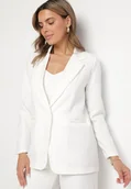 Marynarki i żakiety damskie - Biała Marynarka z Usztywnionymi Ramionami i Imitacją Kieszeni Vivimira - miniaturka - grafika 1