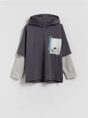 Bluzy dla chłopców - Reserved - Longsleeve z kapturem - ciemnoszary - miniaturka - grafika 1