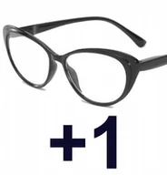Okulary korekcyjne, oprawki, szkła - Okulary do czytania kocie damskie czarne +1 - miniaturka - grafika 1
