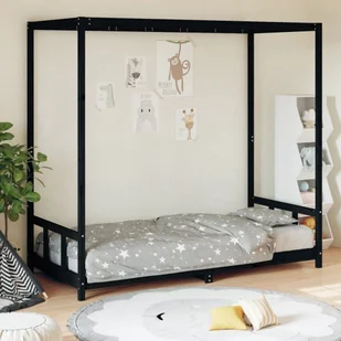 The Living Store Rama łóżka - czarna - 90x200 cm - lite drewno sosnowe - Łóżko Dla Dzieci - Łóżeczka i kojce - miniaturka - grafika 1