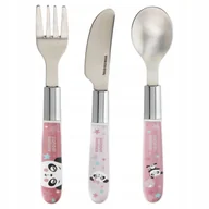Sztućce dla dzieci - Canpol metalowe sztućce dla dzieci (łyżka, widelec, nóż) różowe - miniaturka - grafika 1