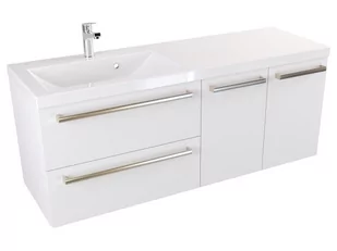 Szafka Wisząca Z Umywalką ATH 120 cm SD Lewa - Biały Mat - Uchwyty Stal Szczotkowana - Szafki łazienkowe - miniaturka - grafika 1