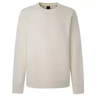 Bluzy męskie - Hackett London Męska bluza z wytłoczonym okrągłym dekoltem, Beżowy (Ecru), S - miniaturka - grafika 1