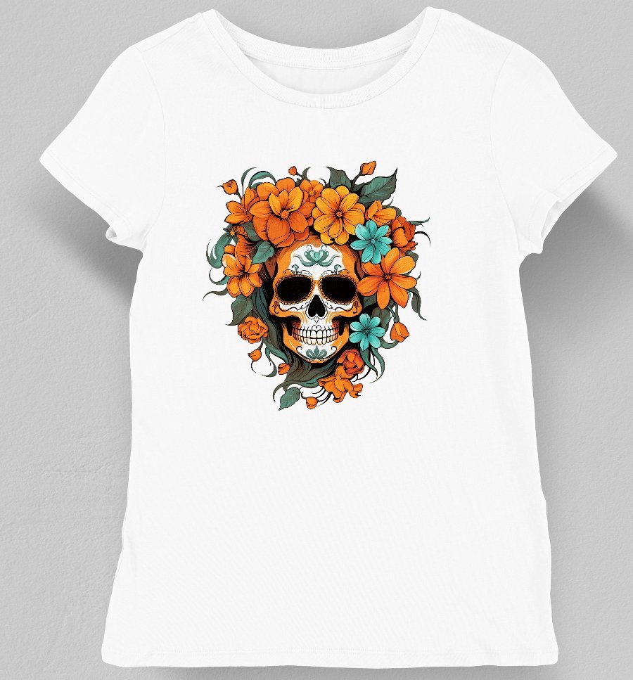 Koszulka damska z czaszką w kwiatach biała M
