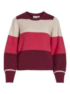 Vila Damski sweter z dzianiny z okrągłym dekoltem L/S Stripe Knit Top, czerwony, XL - Swetry damskie - miniaturka - grafika 1