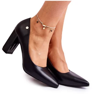 Vinceza Skórzane Czółenka Na Słupku W Szpic Czarne Larea - Czółenka - miniaturka - grafika 1