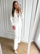 Spodnie damskie - Spodnie szwedy ecru eleganckie z wysokim stanem luźne nogawki Trendy - PERFE - miniaturka - grafika 1