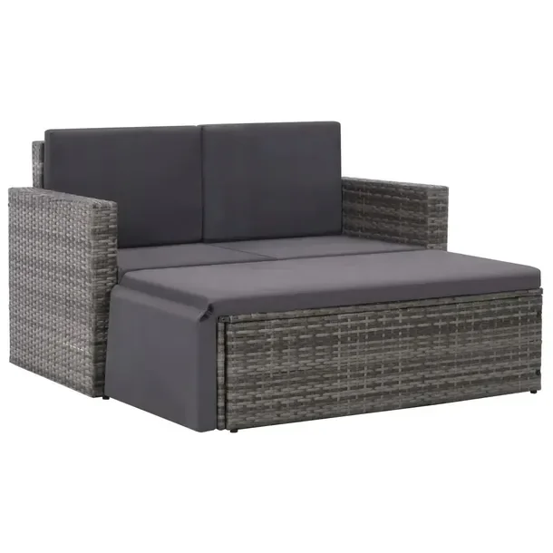 Zestaw Wypoczynkowy do Ogrodu Rattan PE, Sofa 2-osobowa i Podnóżek, Szary