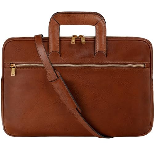Time Resistance Wąska skórzana teczka - włoska ręcznie robiona skórzana torba na komputer - torba na laptopa, brązowy (Cognac Brown), Jeden rozmiar, Klasyczny
