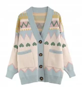 Swetry damskie - Sweter Damski Pastelowy z Guzikami Niebieski - miniaturka - grafika 1