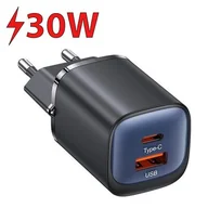 Ładowarki do telefonów - USAMS Ład. siec. CC254 30W GaN USB-C/USB-A Fast Charging HC Series czarny/black CC254TC01 - miniaturka - grafika 1