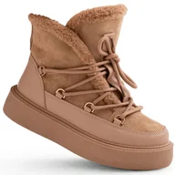 Botki damskie - Botki Damskie Eleganckie Sznurowane Wysokie Stylowe Modne Cieple Klasyczne Z Skóry Ekologicznej Ocieplane Khaki Styria 36 - miniaturka - grafika 1