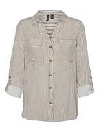 Koszulki i topy damskie - VERO MODA Vmbumpy L/S koszulka damska New WVN Noos koszulka z długim rękawem, Brązowy soczewica/paski: śnieżnobiały, M - miniaturka - grafika 1