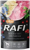 Mokra karma dla psów - Dolina Noteci Rafi mokra karma dla psa z żołądkami wołowymi i szynką, borówką i żurawiną saszetka waga 10x500 g - miniaturka - grafika 1