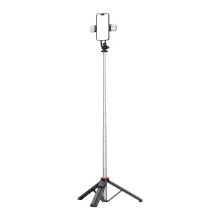 Selfie stick WC13YDS teleskopowy tripod 1.3m z podwójną lampą i uchwytem na telefon - czarny - Selfie stick - miniaturka - grafika 1