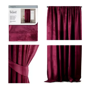 Zasłona VELVET kolor czerwony styl klasyczny taśma velvet 140x270 ameliahome - CURT/AH/VELVET/PLEAT/WINE/140X270/1PC - Zasłony - miniaturka - grafika 1
