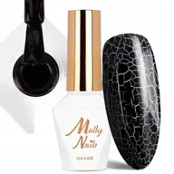 Lakiery hybrydowe - Pękający Lakier Hybrydowy do Paznokci MOLLY NAILS 8g CRACKLE GEL BLACK #158 - miniaturka - grafika 1