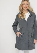 Kurtki damskie - Szara Kurtka w Stylu Parki z Odpinanym Kapturem i Troczkami Halirsa - miniaturka - grafika 1