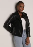 Kurtki damskie - Czarna Kurtka Ramoneska o Taliowanym Kroju z Suwakami przy Rękawach Harirra - miniaturka - grafika 1