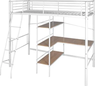 vidaXL Łóżko wysokie z biurkiem, biało-brązowe, metalowe, 90x200 cm - Łóżka dla dzieci i młodzieży - miniaturka - grafika 1