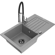 Zlewozmywaki z baterią - Mexen Pablo zlewozmywak granitowy 1-komorowy z ociekaczem i baterią kuchenną Aster, szary - miniaturka - grafika 1