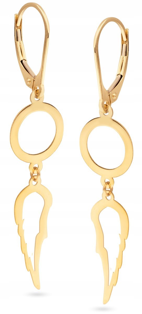 PIĘKNE ZŁOTE KOLCZYKI WISZĄCE KÓŁKO SKRZYDŁO 585