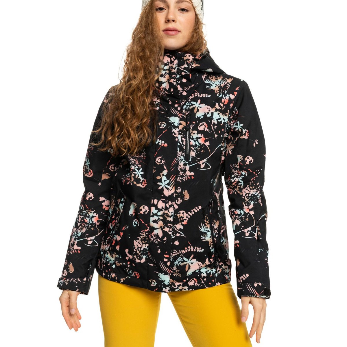 Kurtka damska Roxy Jetty Insulated narciarska czarna w kwiaty-XS