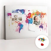 Tablice i flipcharty - Szkolna Tablica korkowa 60x40 cm, Kolorowe Pinezki, wzór Mapa świata - miniaturka - grafika 1